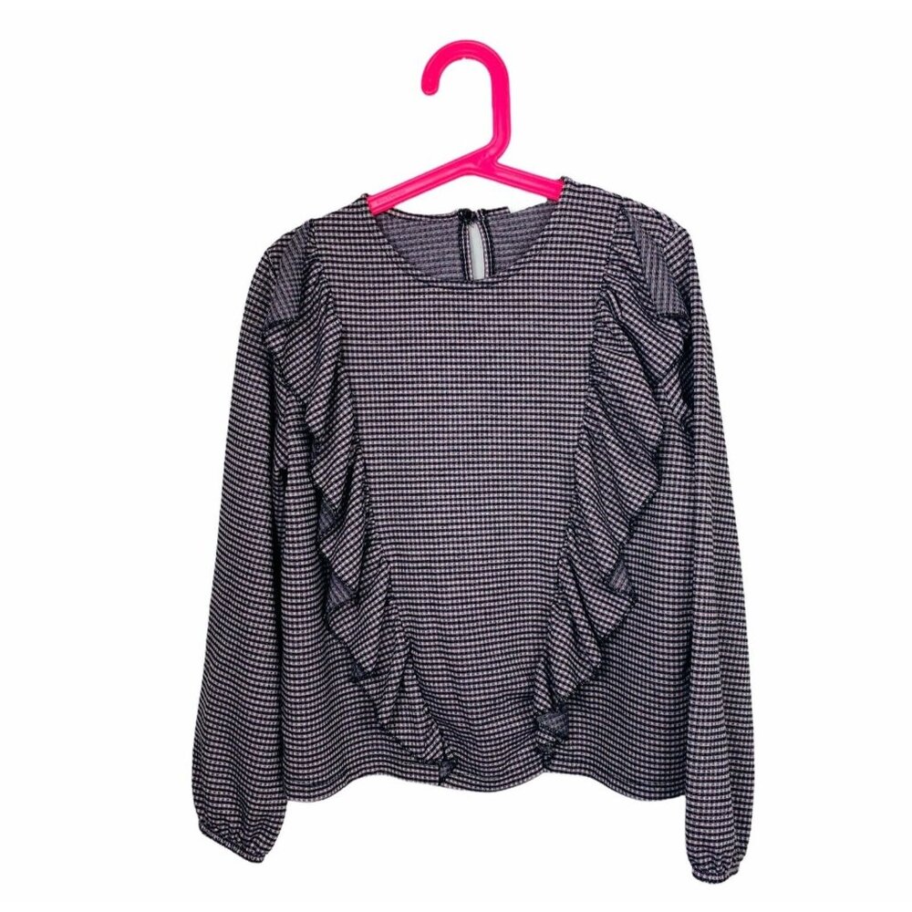 Zara Kids Girls Plaid Button Down Shirt  10 yo 140 cm pink black ruffles bell